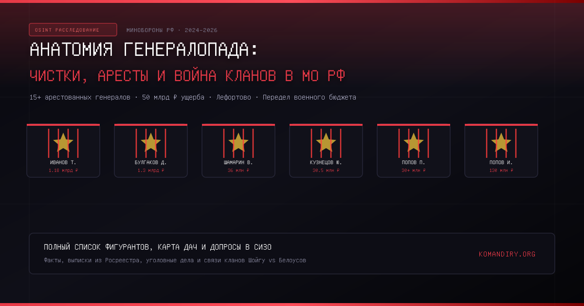 Anatomy of a General Purge: 12 Arrested Generals, 50 Billion Rubles, and a Secret War in the Ministry of Defense
